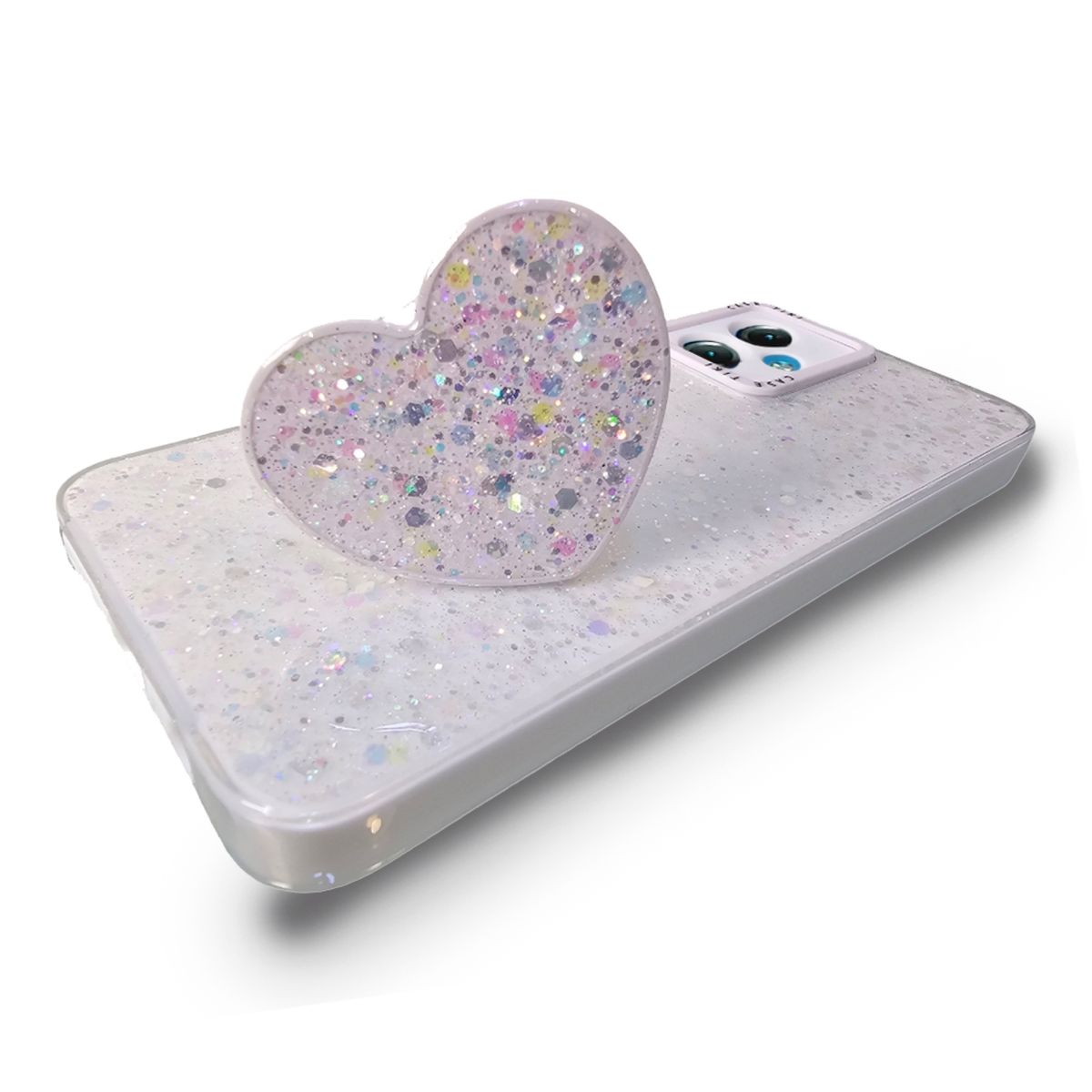 GENERICO - CARCASA PARA MOTOROLA G14 GLITTER CON POP SOCKET COLOR BLANCO