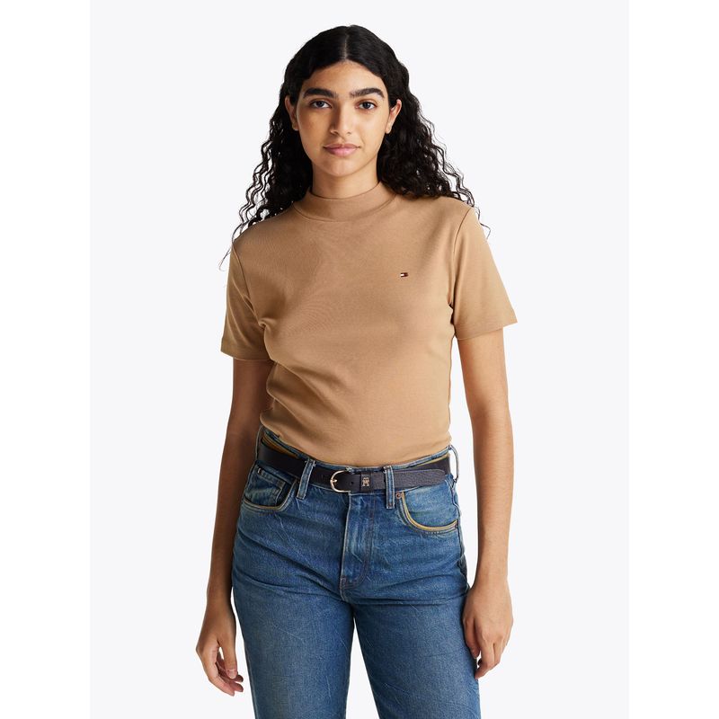 TOMMY HILFIGER - Polera Cropped Slim Fit Beige Tommy Hilfiger