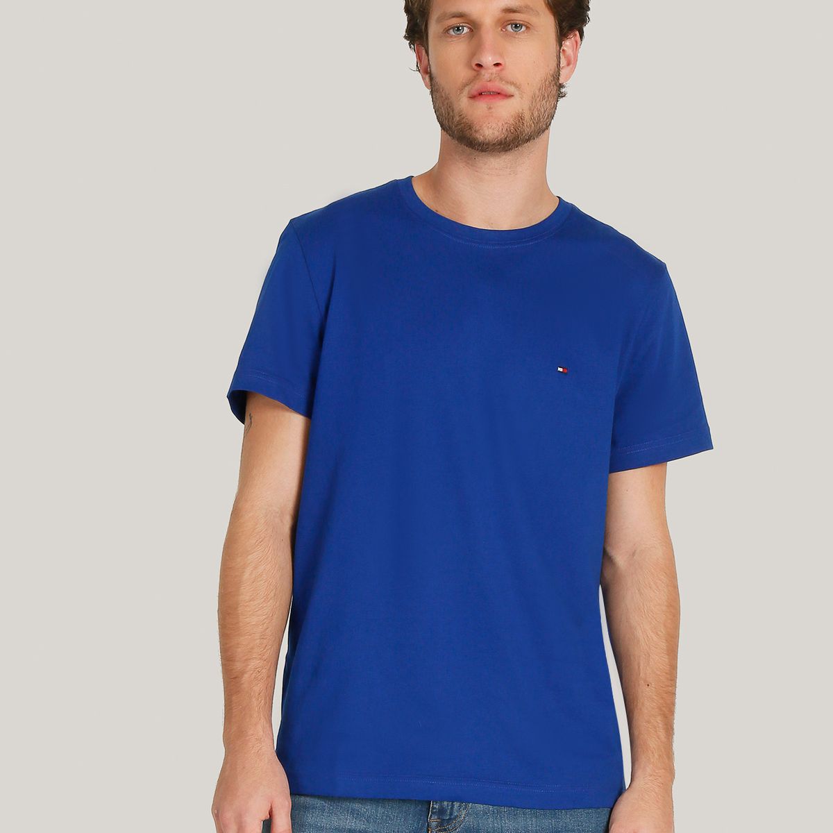 TOMMY HILFIGER - Polera Essential Cotton C-Neck Slim Fit Azul Tommy Hilfiger