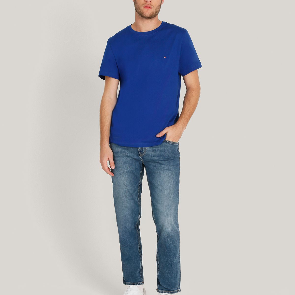 TOMMY HILFIGER - Polera Essential Cotton C-Neck Slim Fit Azul Tommy Hilfiger