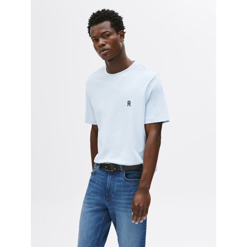 TOMMY HILFIGER - Polera Con Logo Monogram Celeste Tommy Hilfiger