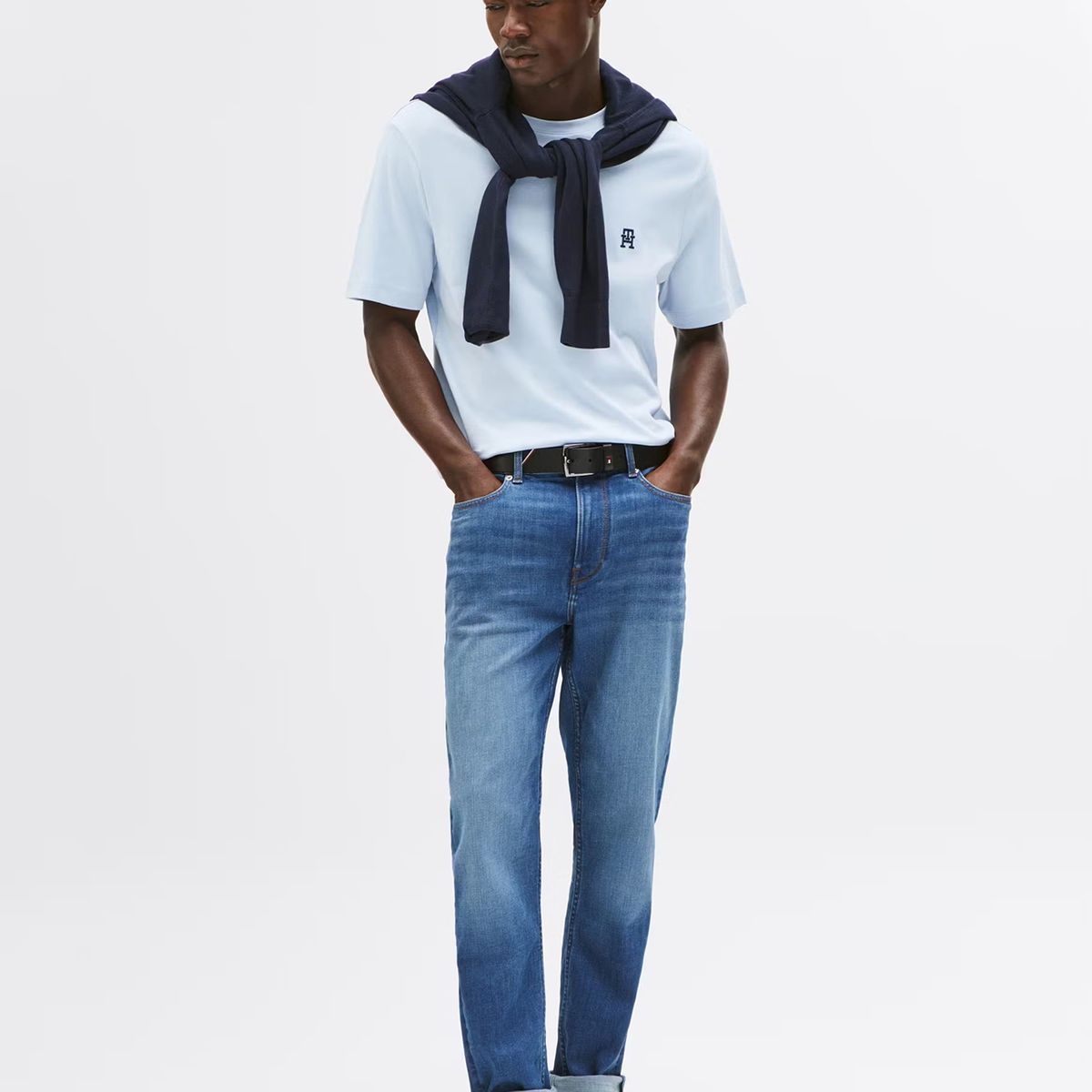 TOMMY HILFIGER - Polera Con Logo Monogram Celeste Tommy Hilfiger