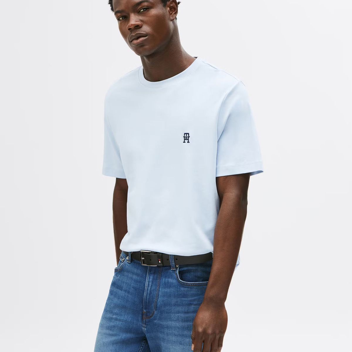 TOMMY HILFIGER - Polera Con Logo Monogram Celeste Tommy Hilfiger