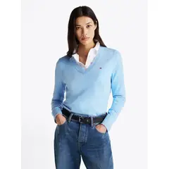 TOMMY HILFIGER - Sweater Solid V-Neck Celeste