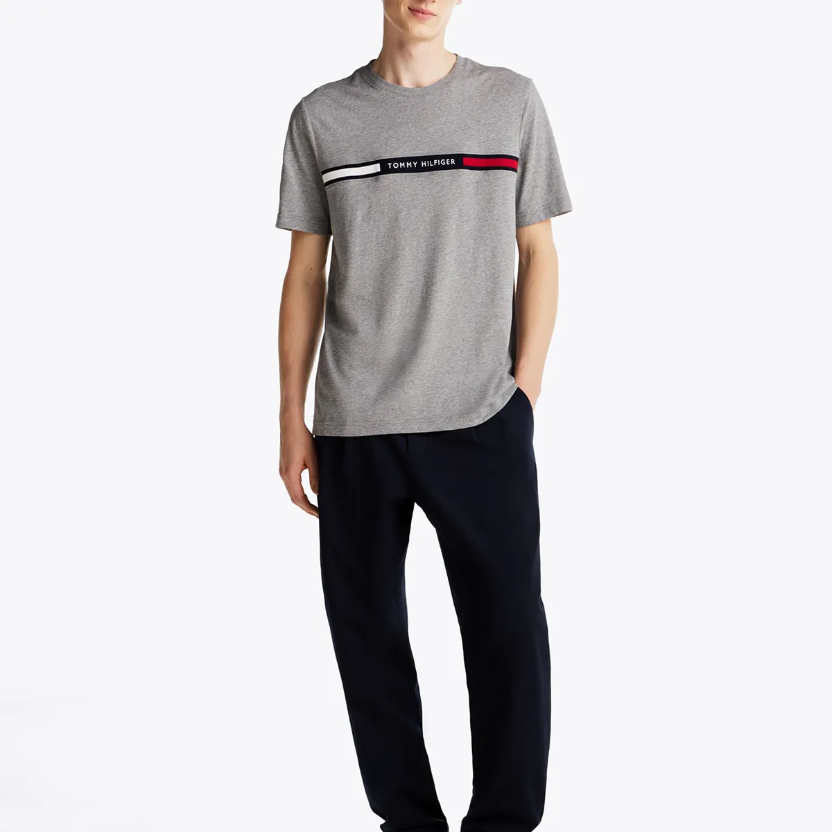TOMMY HILFIGER - Polera Chest Insert Logo Gris Tommy Hilfiger