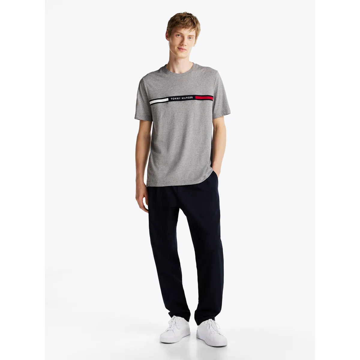TOMMY HILFIGER - Polera Chest Insert Logo Gris Tommy Hilfiger