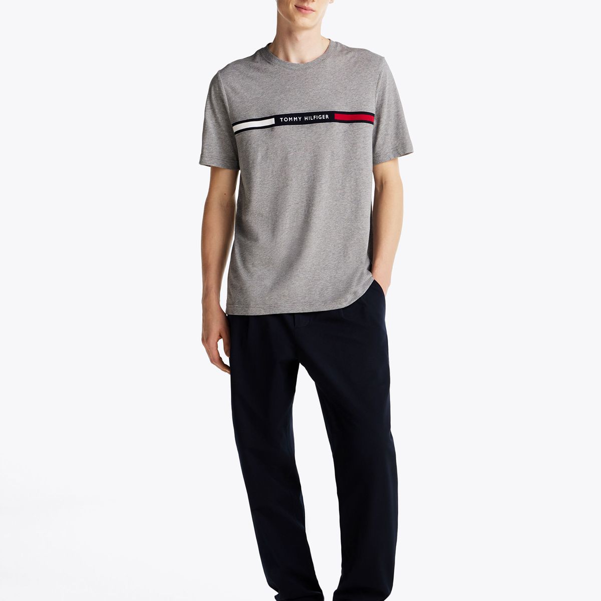 TOMMY HILFIGER - Polera Chest Insert Logo Gris Tommy Hilfiger