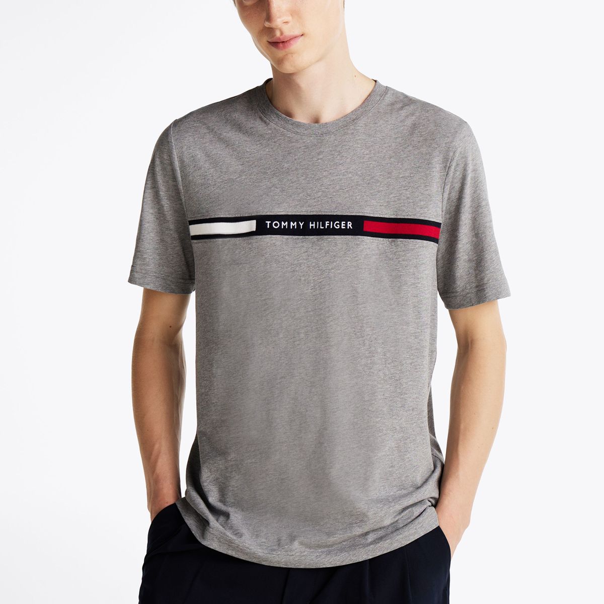 TOMMY HILFIGER - Polera Chest Insert Logo Gris Tommy Hilfiger