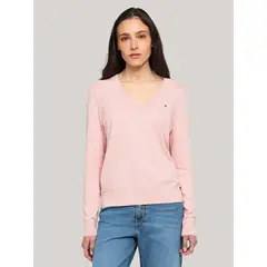 TOMMY HILFIGER - Sweater Solid V-Neck Rosado