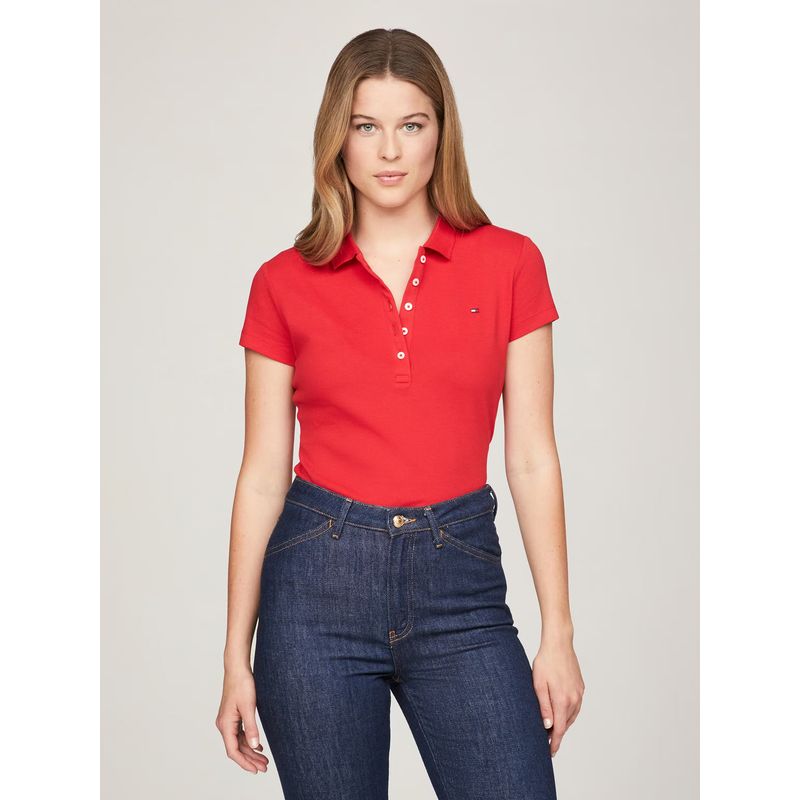 TOMMY HILFIGER - Polo Solid Slim Fit Con 5 Botones Rojo Tommy Hilfiger