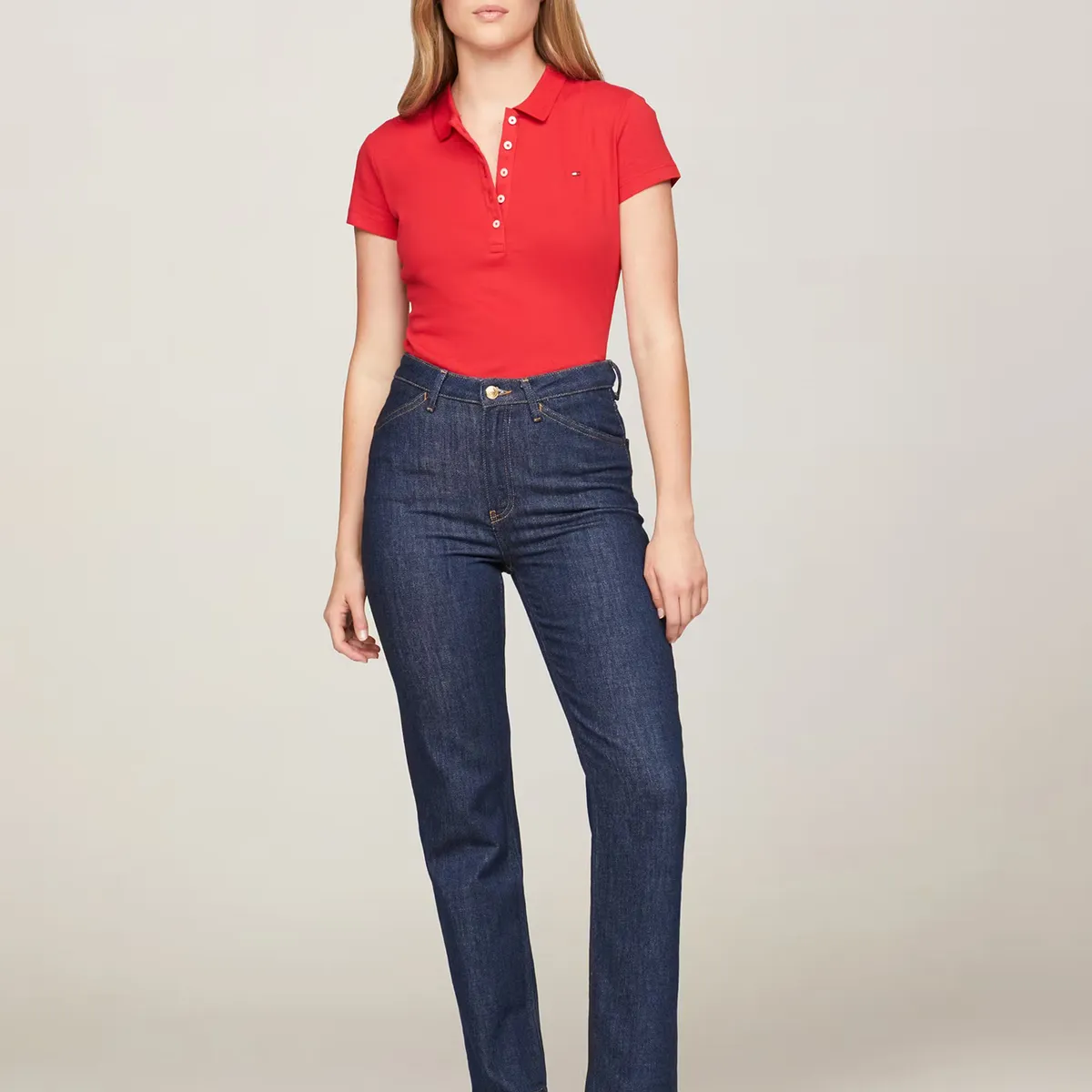 TOMMY HILFIGER - Polo Solid Slim Fit Con 5 Botones Rojo Tommy Hilfiger