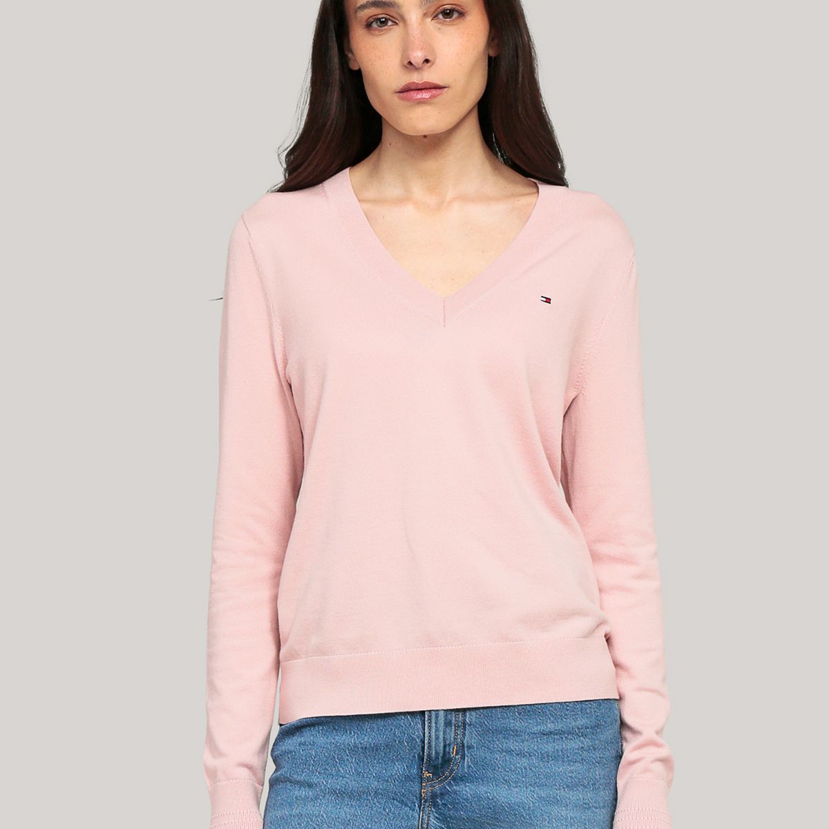 TOMMY HILFIGER - Sweater Solid V-Neck Rosado Tommy Hilfiger