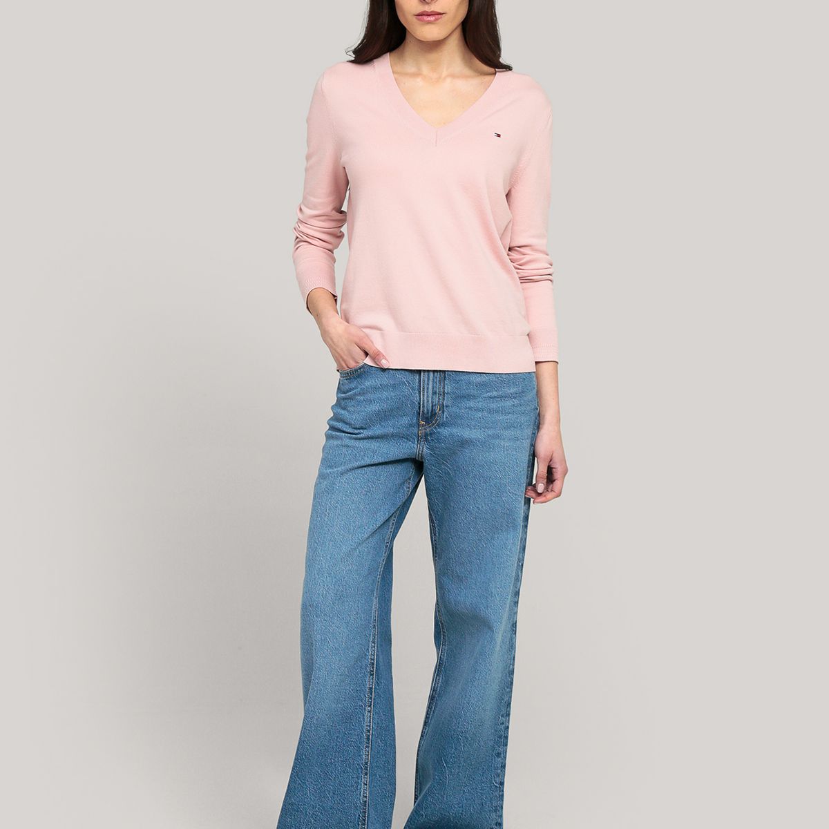 TOMMY HILFIGER - Sweater Solid V-Neck Rosado Tommy Hilfiger