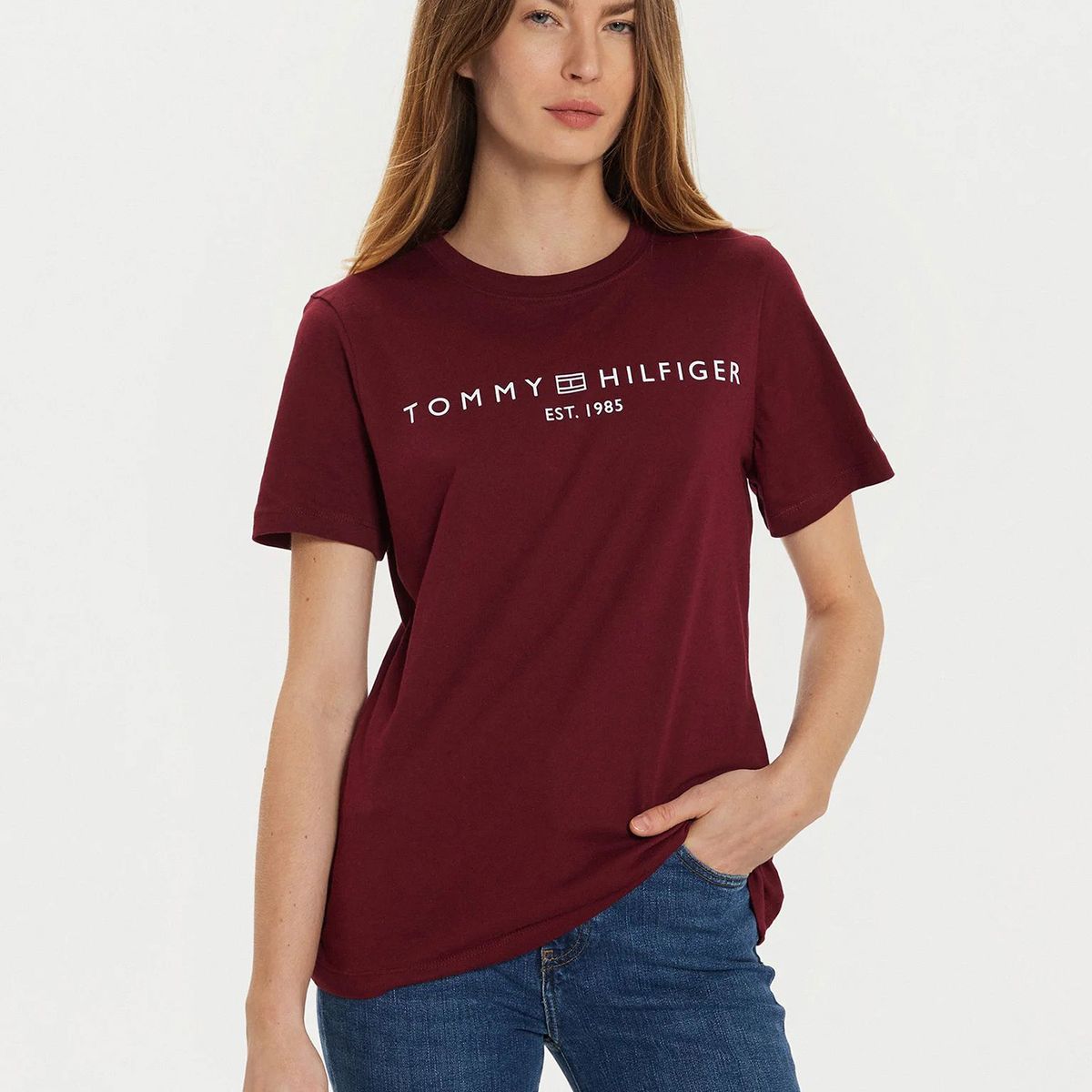 TOMMY HILFIGER - Polera Signature Con Logo Burdeo Tommy Hilfiger