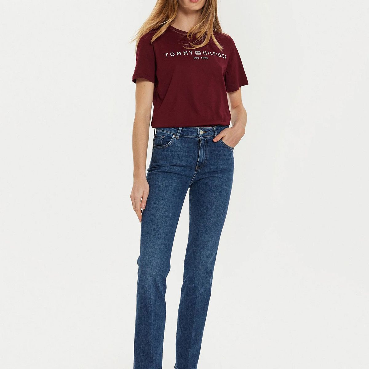 TOMMY HILFIGER - Polera Signature Con Logo Burdeo Tommy Hilfiger