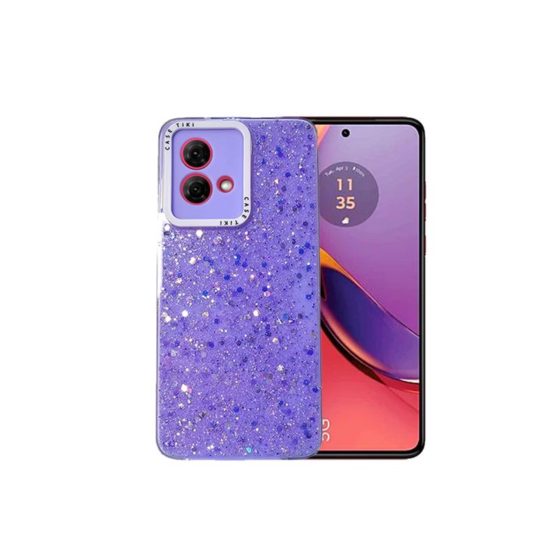 GENERICO - CARCASA PARA MOTOROLA G84 GLITTER CON POP SOCKET COLOR LILA.