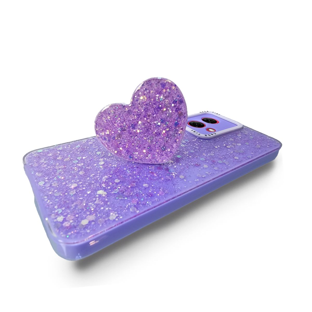 GENERICO - CARCASA PARA MOTOROLA G84 GLITTER CON POP SOCKET COLOR LILA.