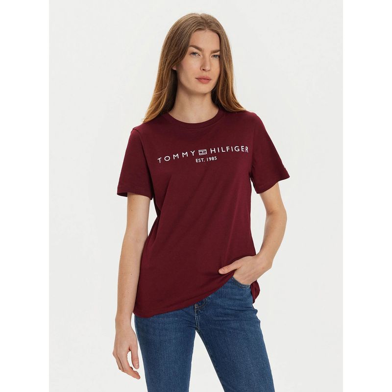 TOMMY HILFIGER - Polera Signature Con Logo Burdeo Tommy Hilfiger