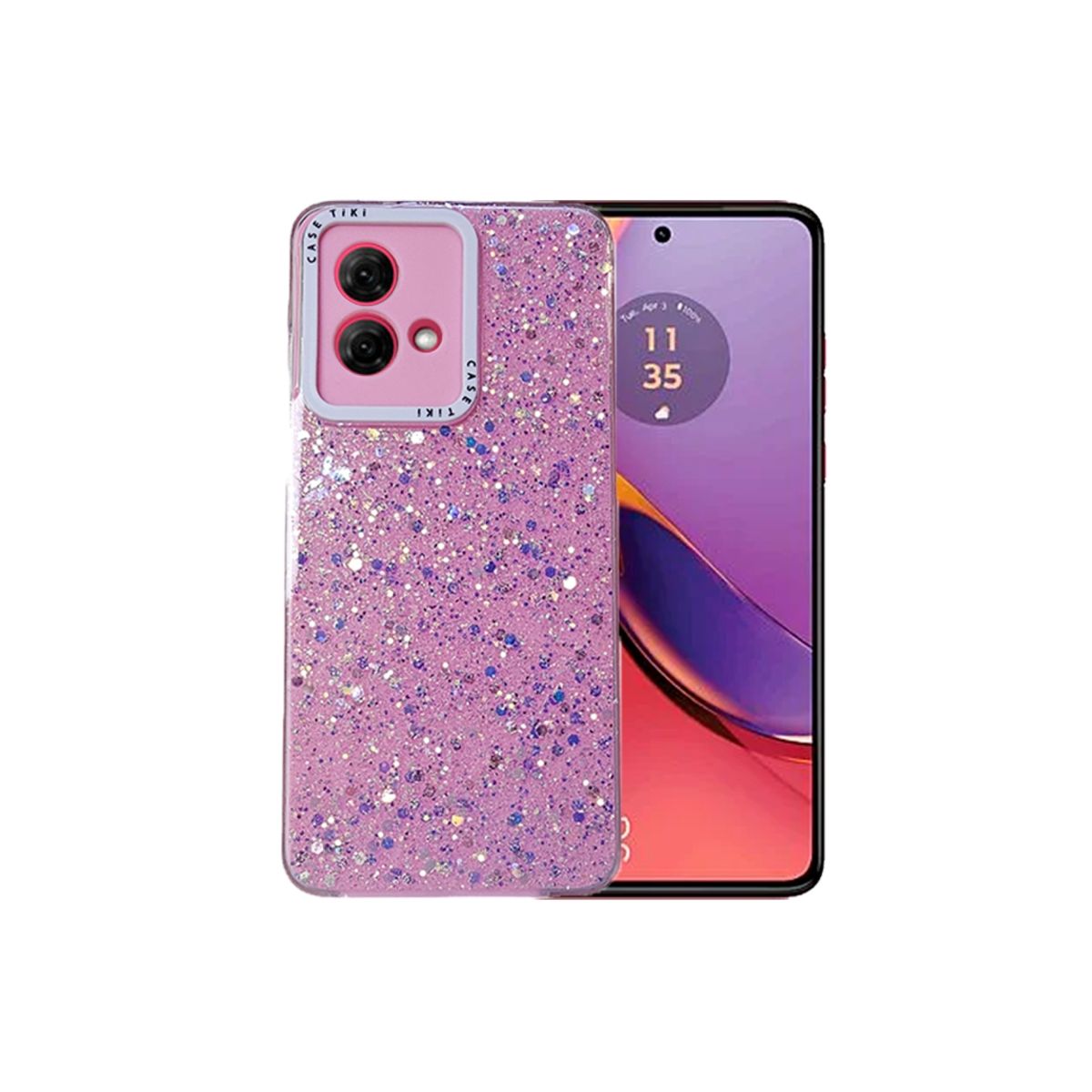 GENERICO - CARCASA PARA MOTOROLA G84 GLITTER CON POP SOCKET COLOR ROSA