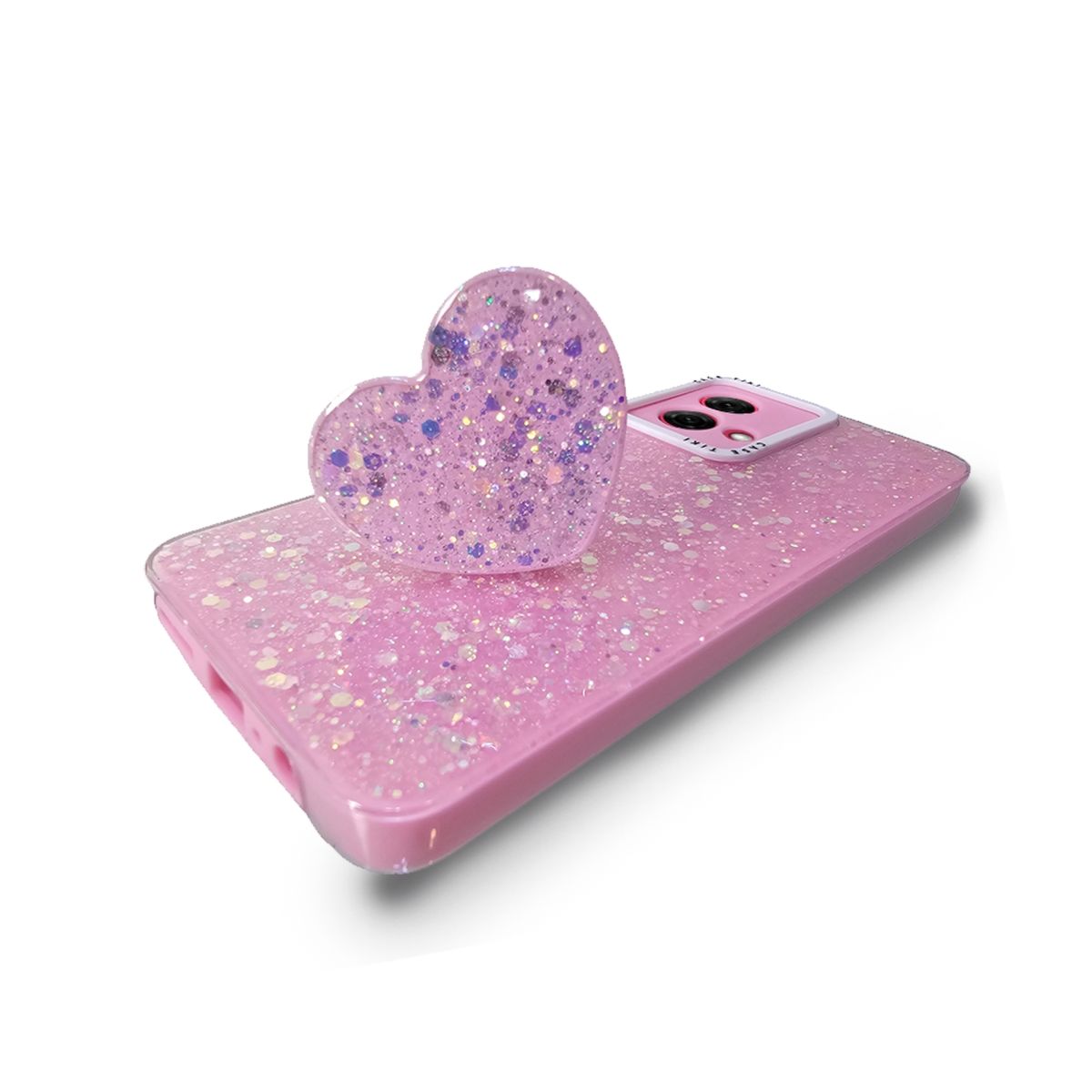 GENERICO - CARCASA PARA MOTOROLA G84 GLITTER CON POP SOCKET COLOR ROSA
