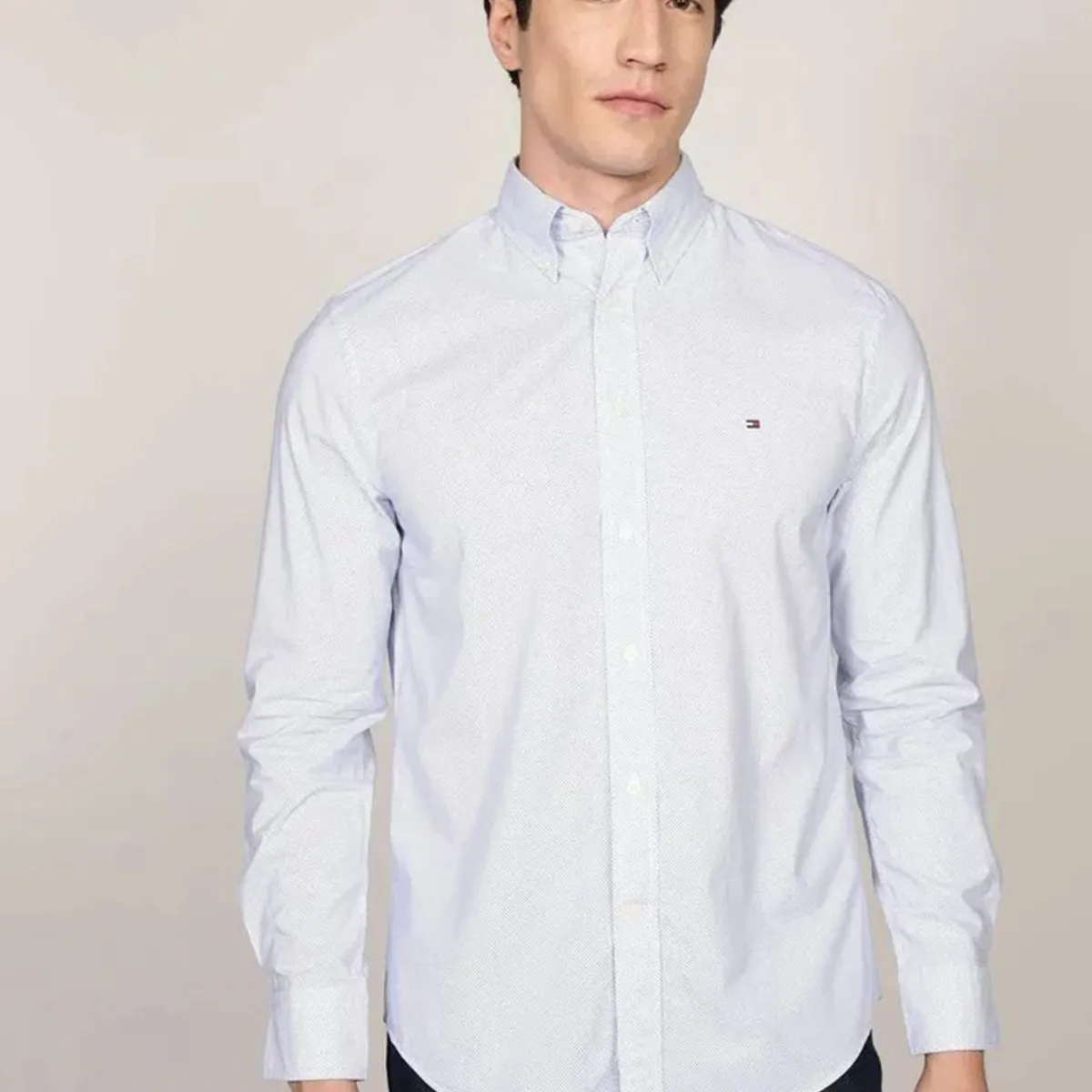 TOMMY HILFIGER - Camisa Solid Poplin Regular Fit Celeste Tommy Hilfiger