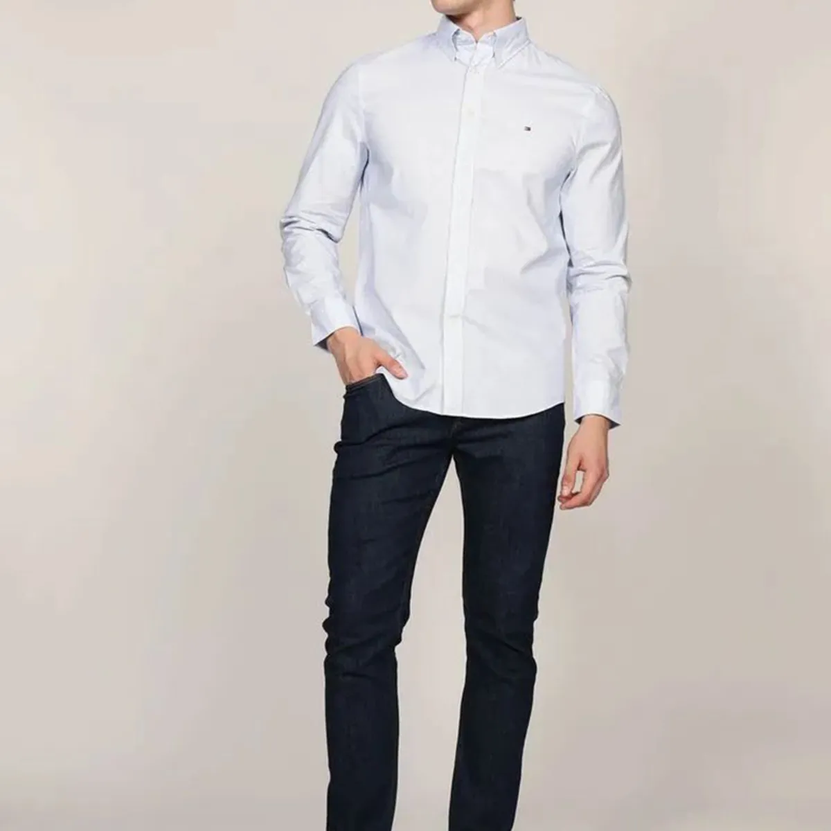 TOMMY HILFIGER - Camisa Solid Poplin Regular Fit Celeste Tommy Hilfiger