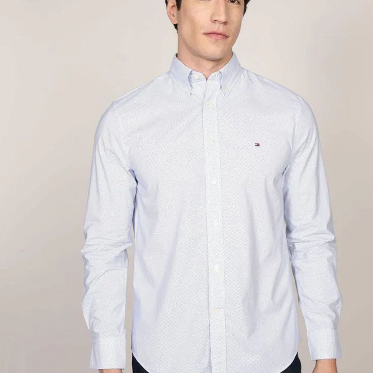 TOMMY HILFIGER - Camisa Solid Poplin Regular Fit Celeste Tommy Hilfiger