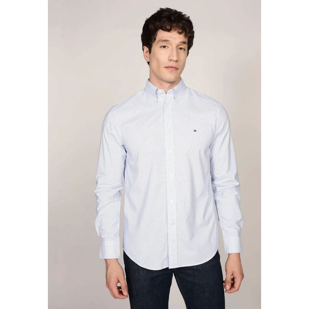 TOMMY HILFIGER - Camisa Solid Poplin Regular Fit Celeste Tommy Hilfiger