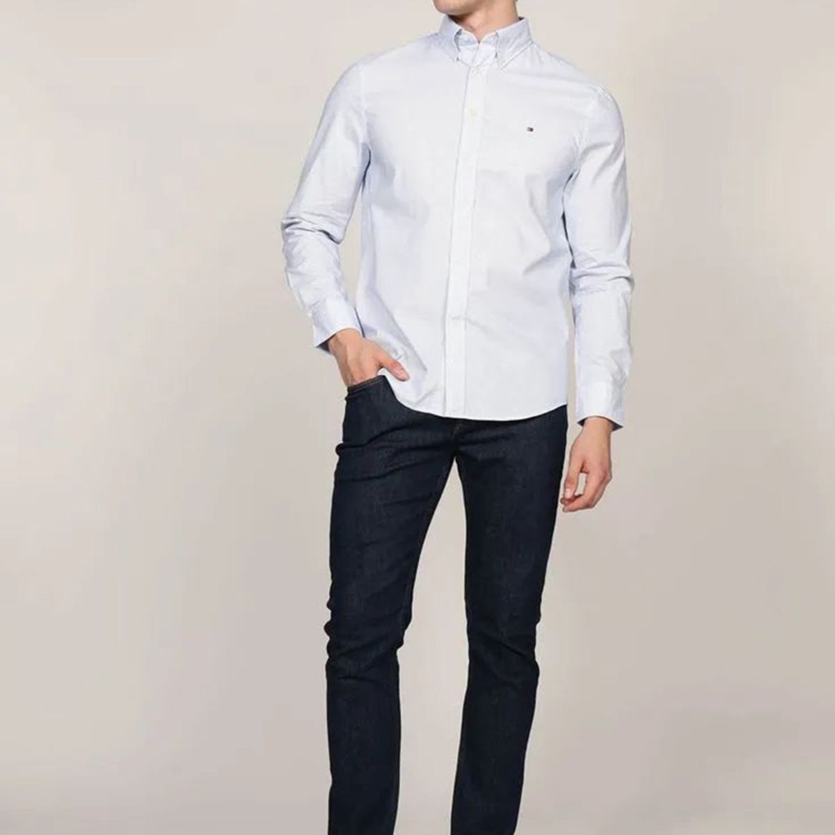 TOMMY HILFIGER - Camisa Solid Poplin Regular Fit Celeste Tommy Hilfiger