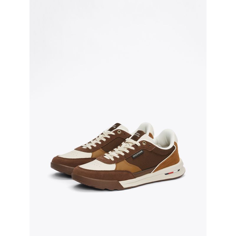TOMMY HILFIGER - Zapatillas Retro Runner Mix De Cuero Café Tommy Hilfiger