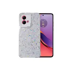 GENERICO - CARCASA PARA MOTOROLA G84 GLITTER CON POP SOCKET COLOR BLANCO