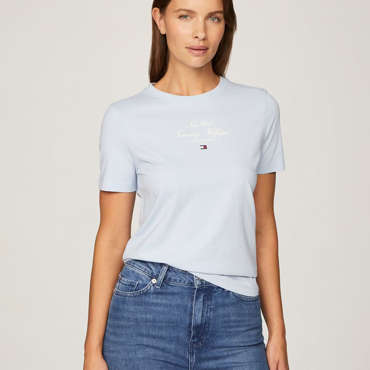 TOMMY HILFIGER - Polera Logo Script Regular Fit Celeste Tommy Hilfiger