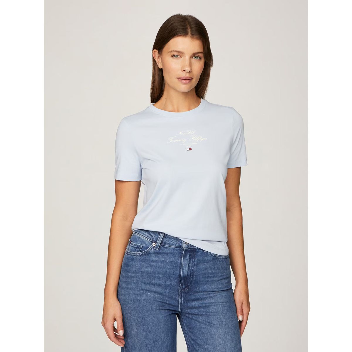 TOMMY HILFIGER - Polera Logo Script Regular Fit Celeste Tommy Hilfiger