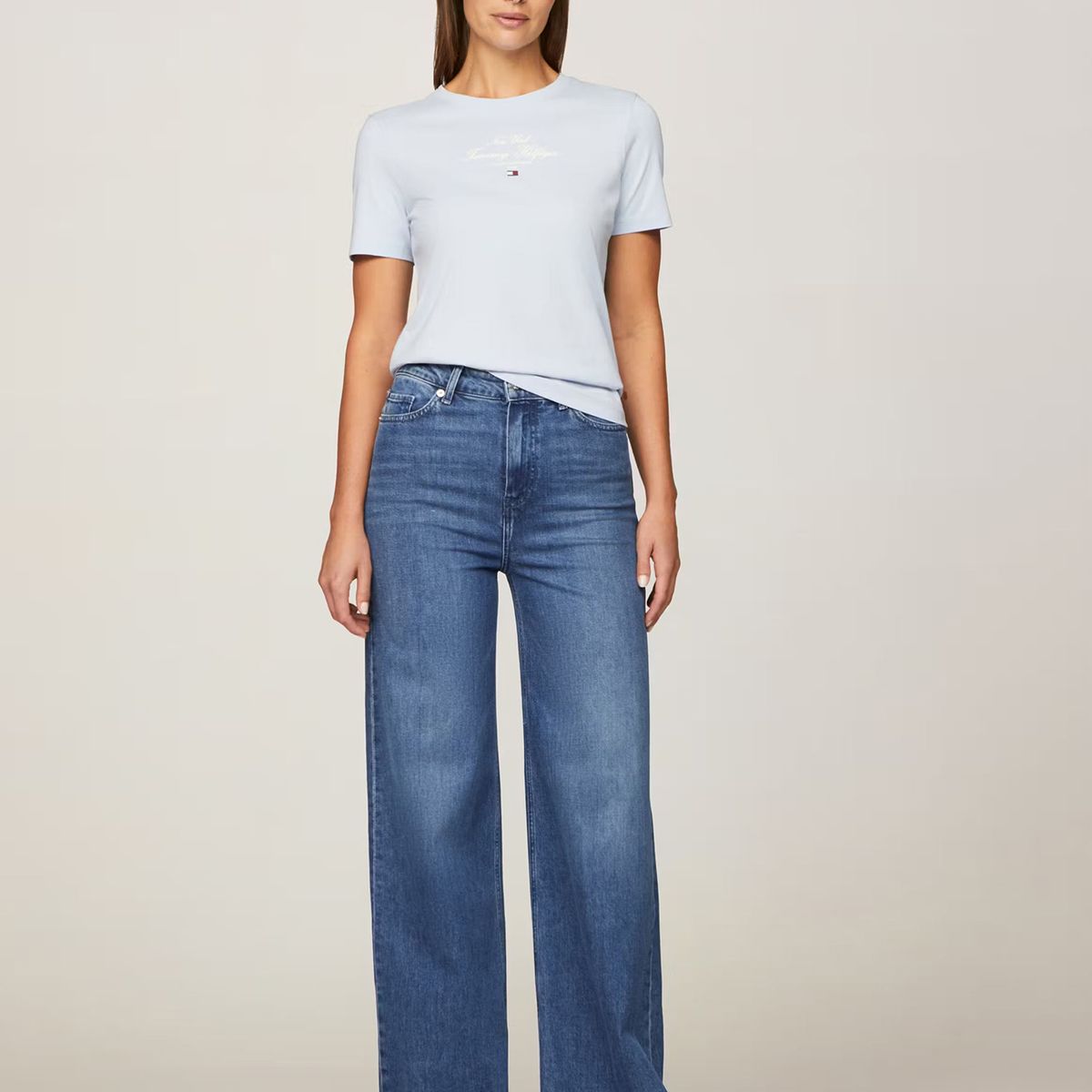 TOMMY HILFIGER - Polera Logo Script Regular Fit Celeste Tommy Hilfiger