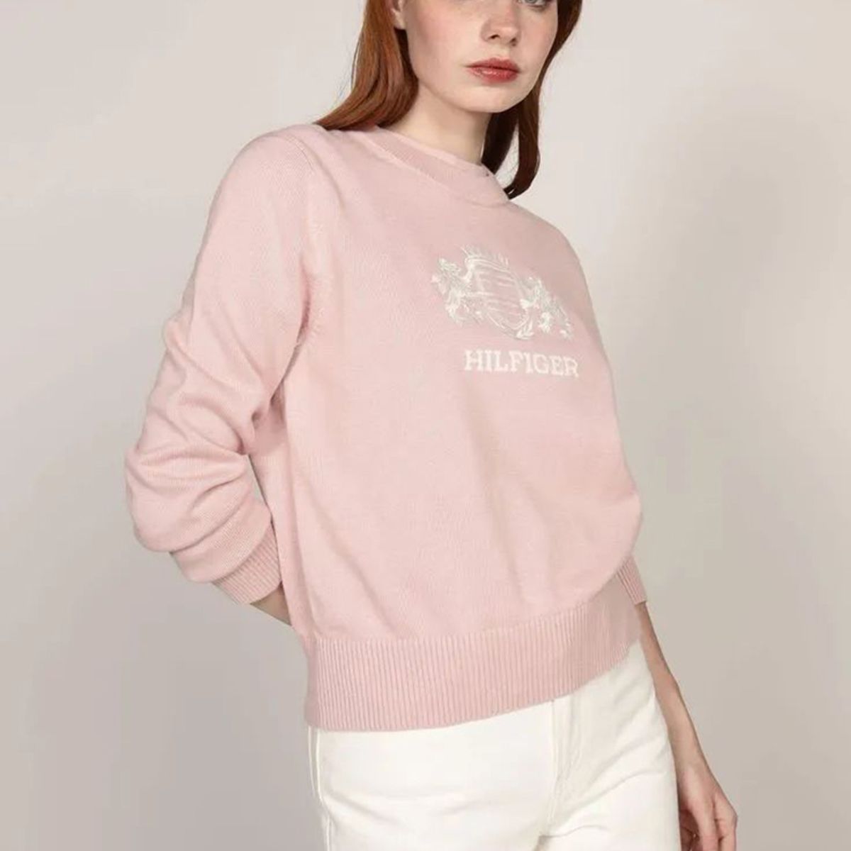 TOMMY HILFIGER - Sweater C-Neck Con Logo Rosado Tommy Hilfiger