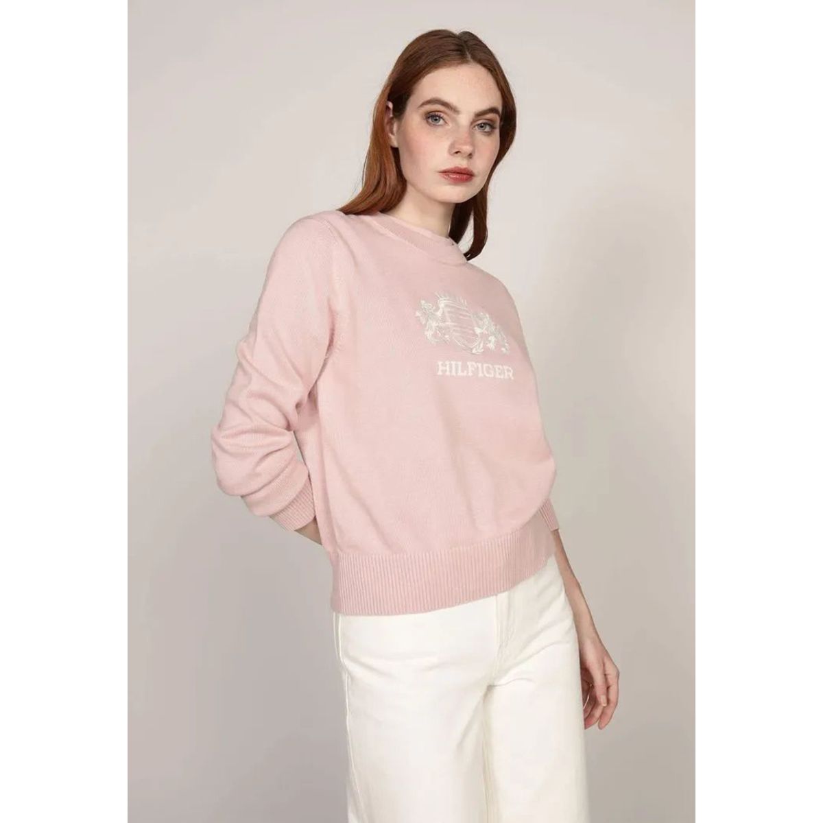 TOMMY HILFIGER - Sweater C-Neck Con Logo Rosado Tommy Hilfiger