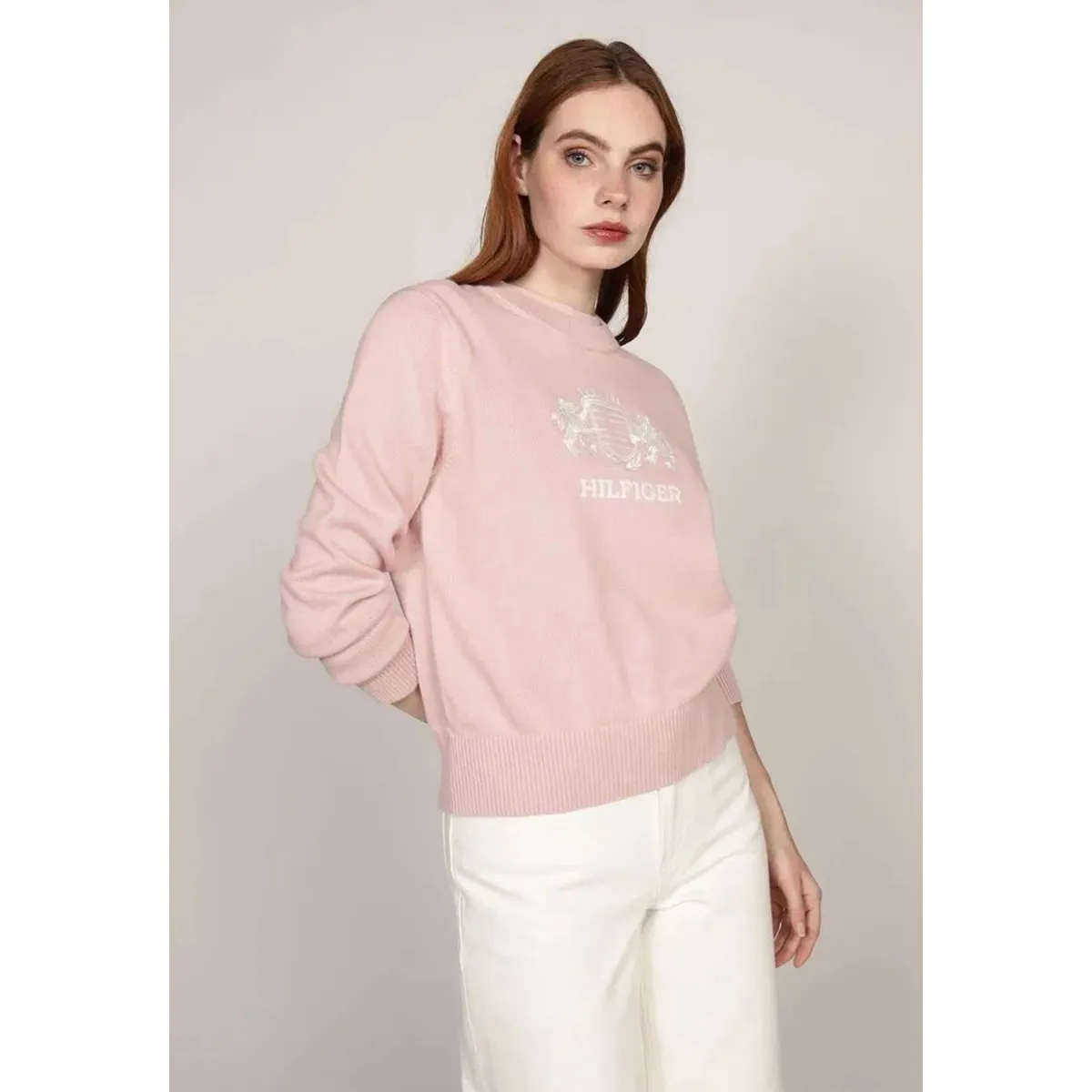 TOMMY HILFIGER - Sweater C-Neck Con Logo Rosado Tommy Hilfiger