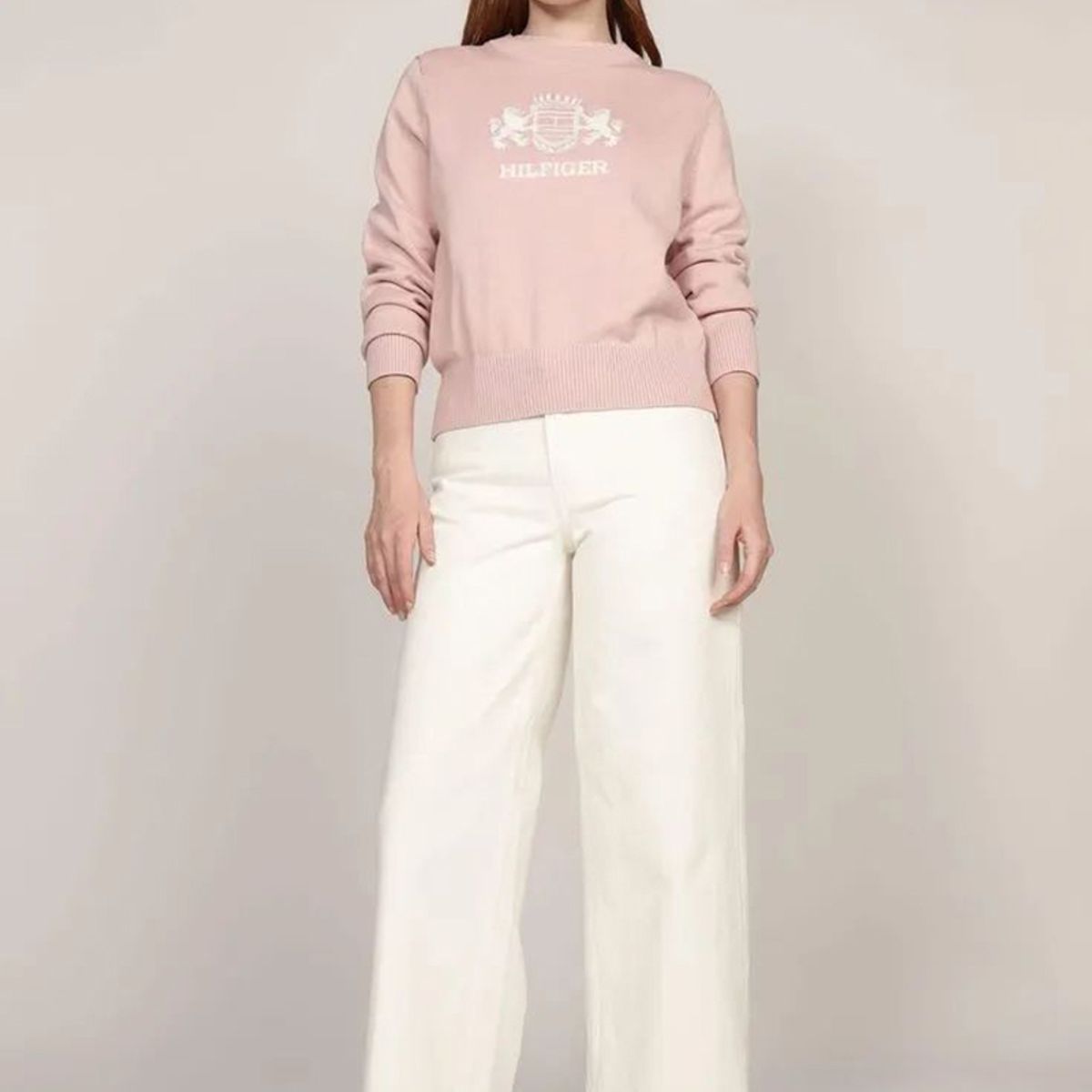 TOMMY HILFIGER - Sweater C-Neck Con Logo Rosado Tommy Hilfiger