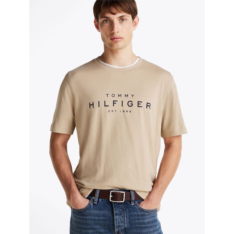 TOMMY HILFIGER - Polera Big Logo Regular Fit Beige Tommy Hilfiger