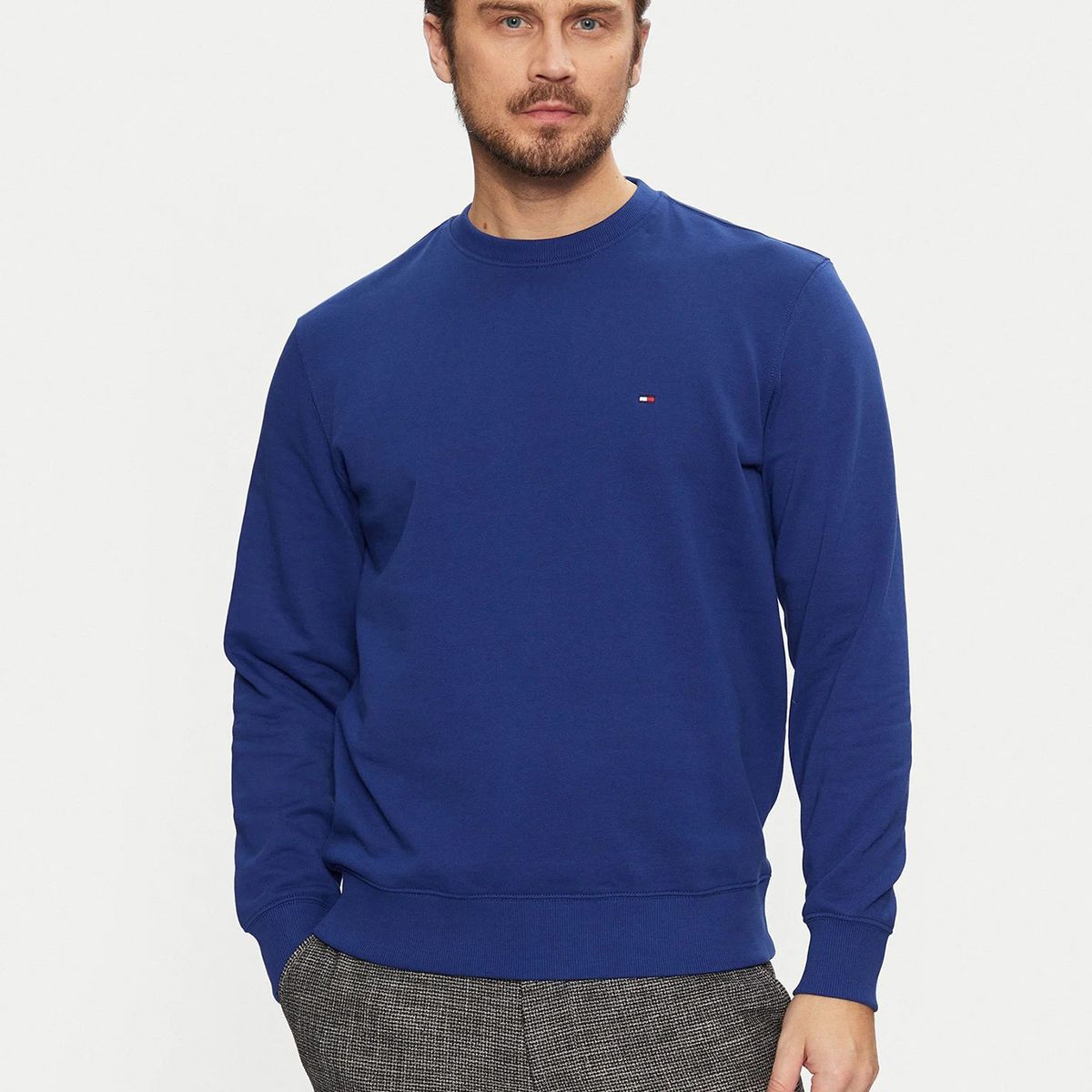 TOMMY HILFIGER - Polerón Solid Con Cuello Redondo Azul Tommy Hilfiger