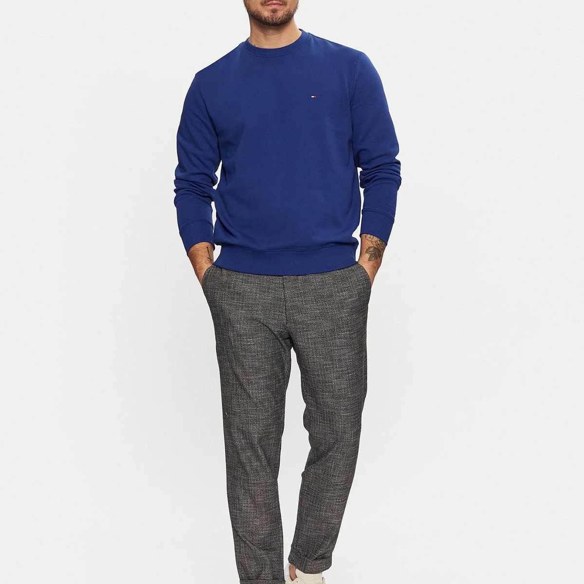 TOMMY HILFIGER - Polerón Solid Con Cuello Redondo Azul Tommy Hilfiger