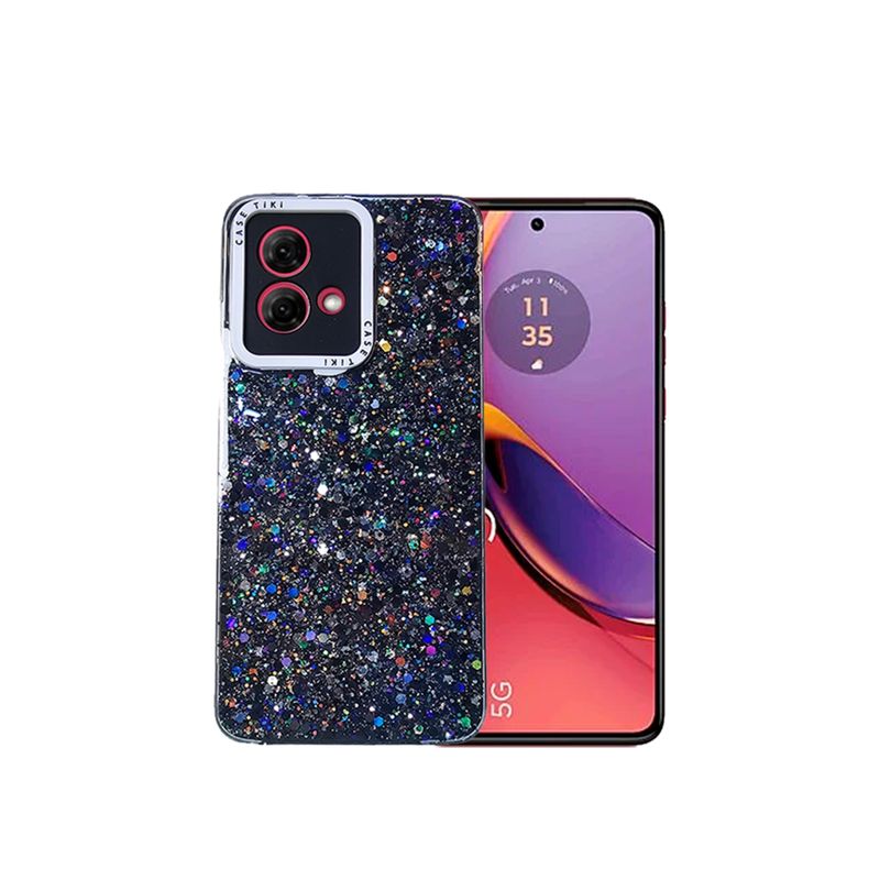 GENERICO - CARCASA PARA MOTOROLA G84 GLITTER CON POP SOCKET COLOR NEGRO