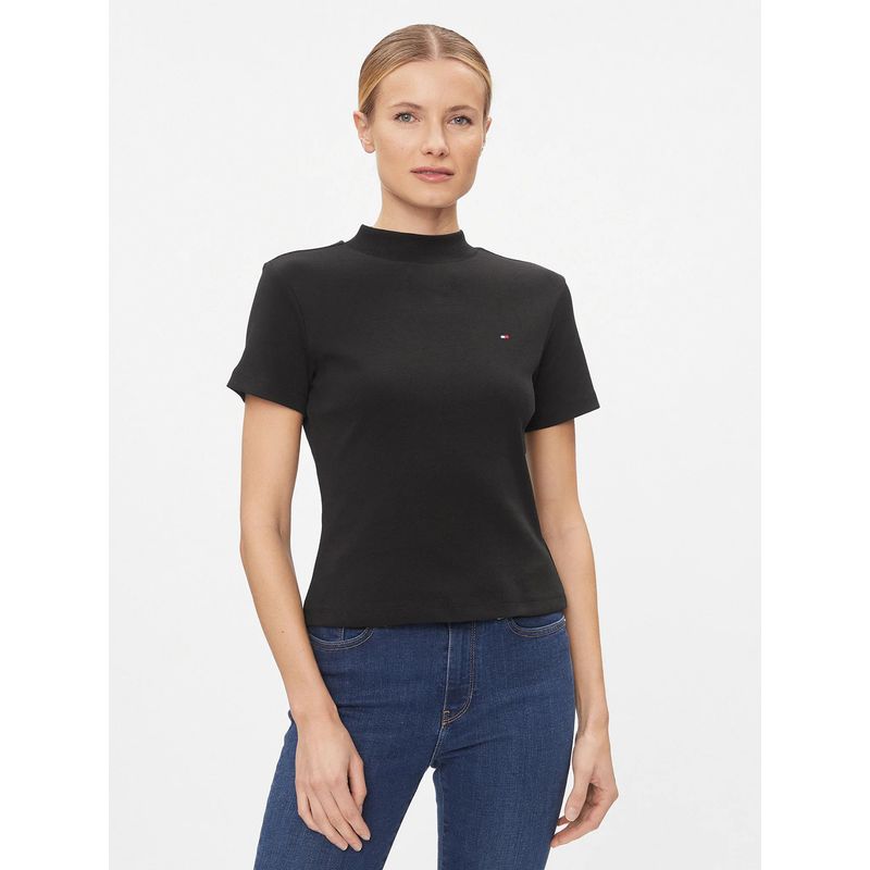 TOMMY HILFIGER - Polera Cropped Slim Fit Negro Tommy Hilfiger