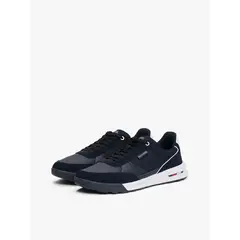 TOMMY HILFIGER - Zapatillas Retro Runner Mix De Cuero Azul