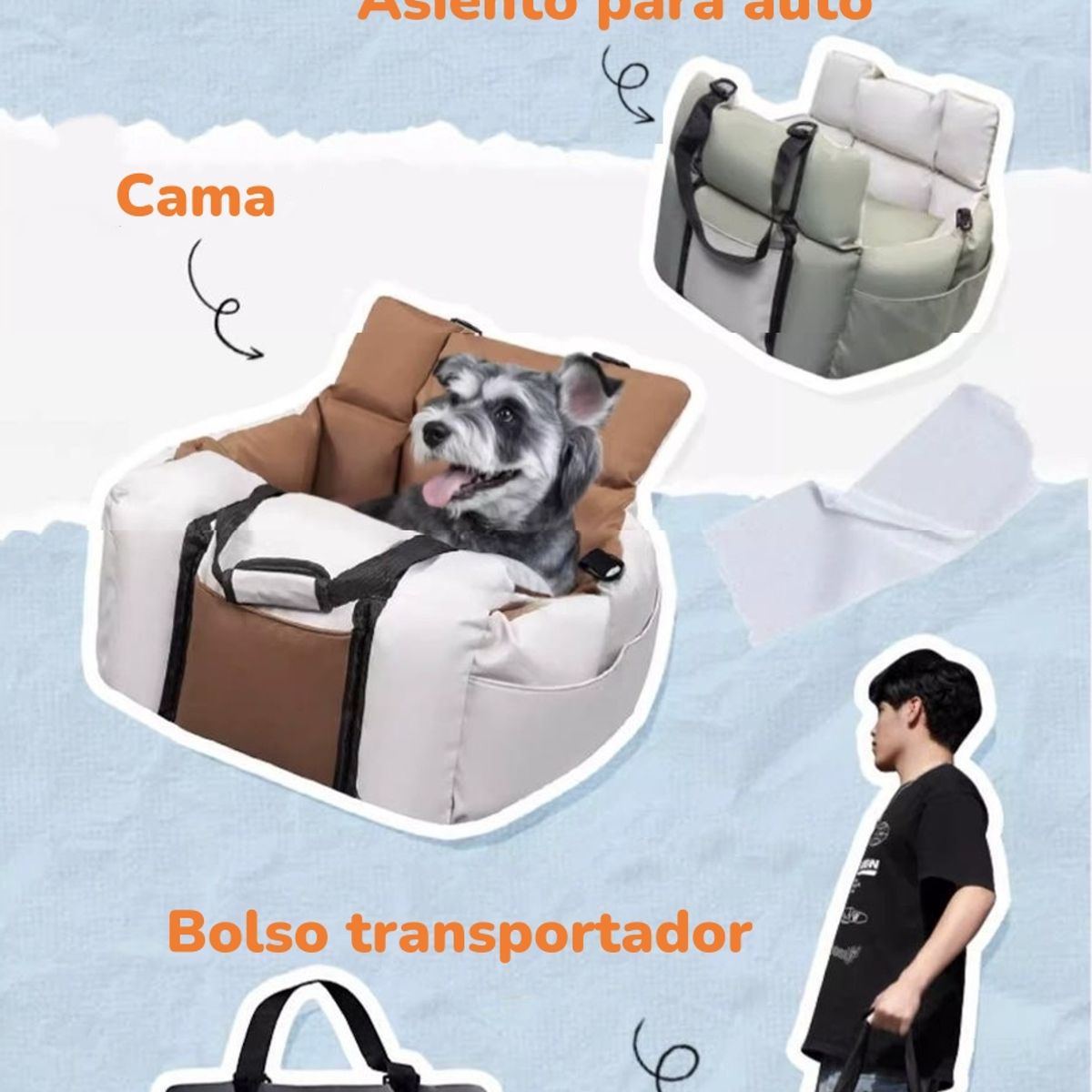 LUBABYCAS - Bolso De Asiento Portatil Transportador 3 En 1 Mascota Auto
