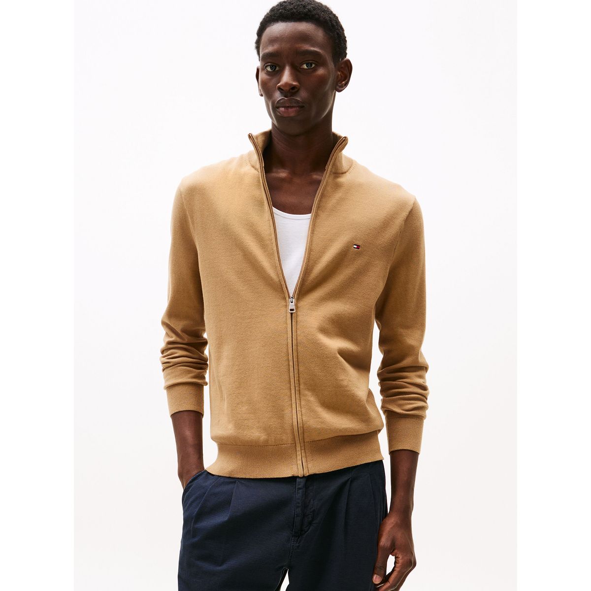 TOMMY HILFIGER - Sweater Essential Cotton Con Cierre Café Tommy Hilfiger