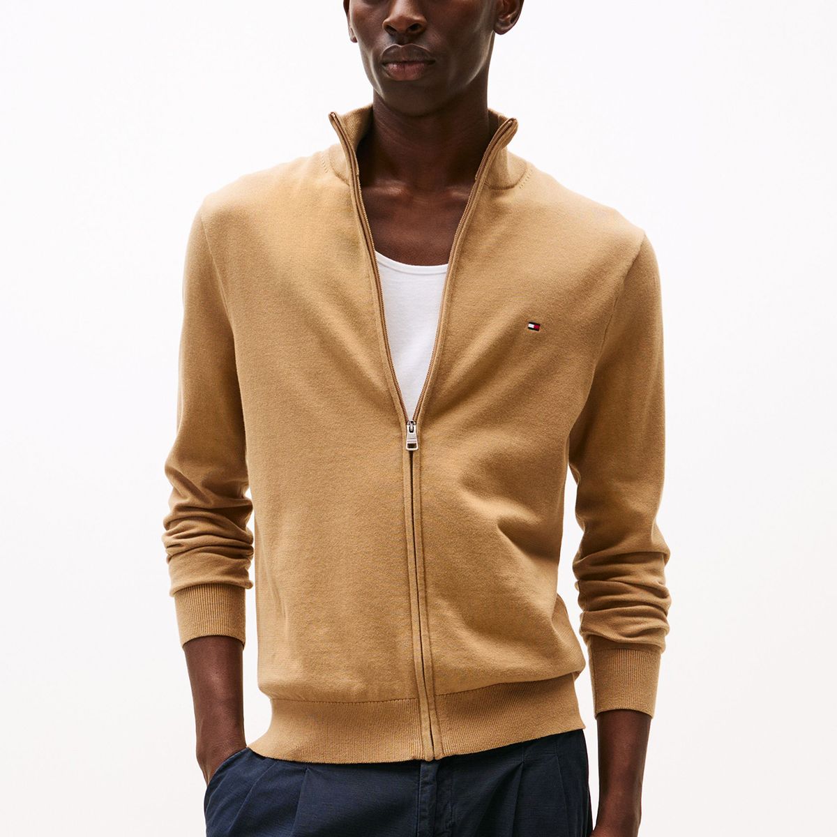 TOMMY HILFIGER - Sweater Essential Cotton Con Cierre Café Tommy Hilfiger