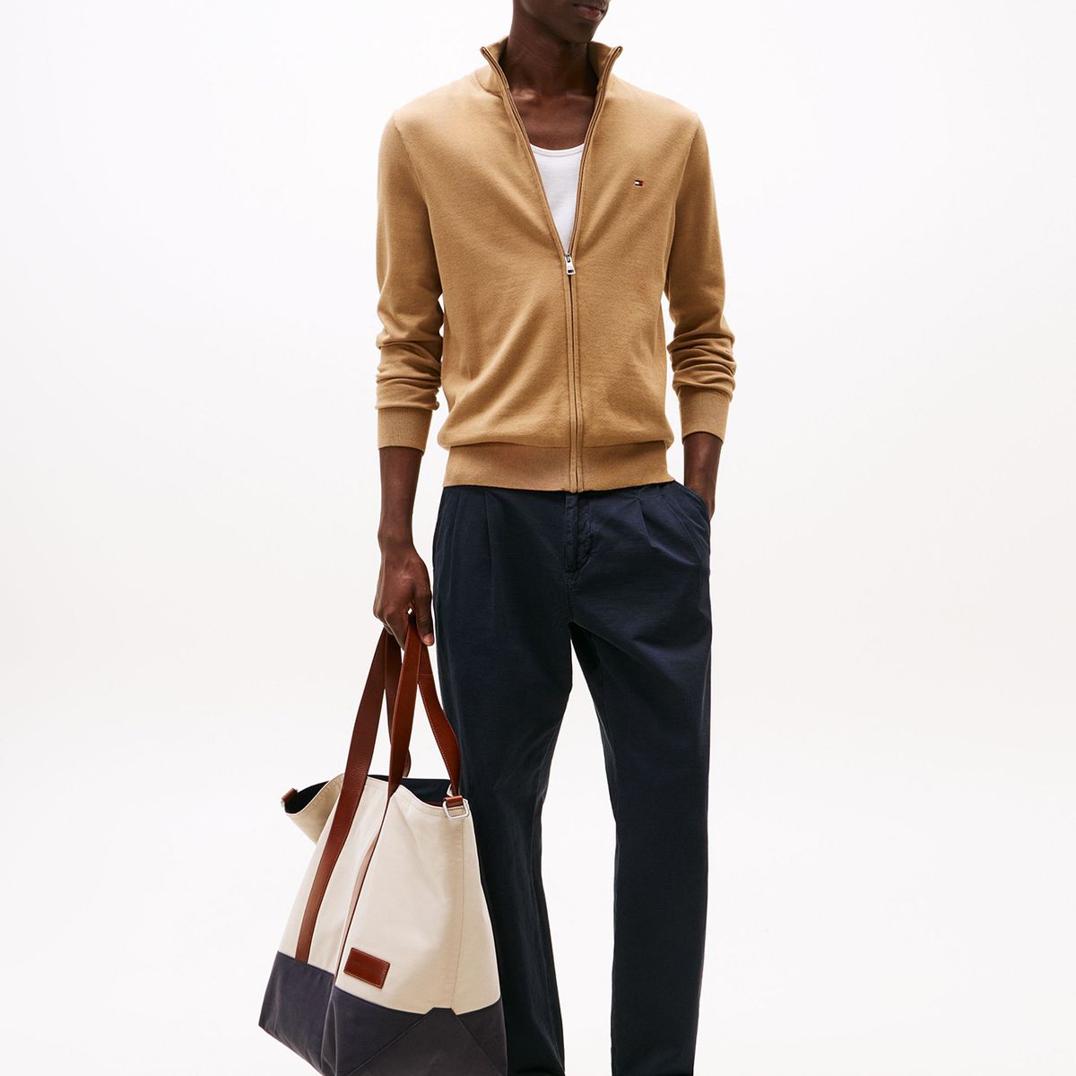 TOMMY HILFIGER - Sweater Essential Cotton Con Cierre Café Tommy Hilfiger