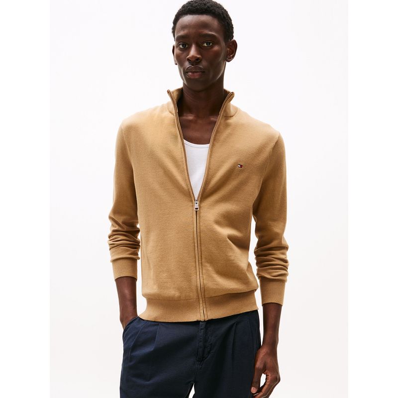 TOMMY HILFIGER - Sweater Essential Cotton Con Cierre Beige Tommy Hilfiger