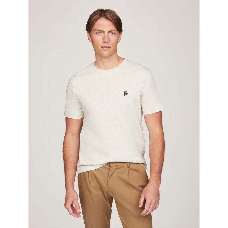 TOMMY HILFIGER - Polera Con Logo Monogram Beige Tommy Hilfiger_.